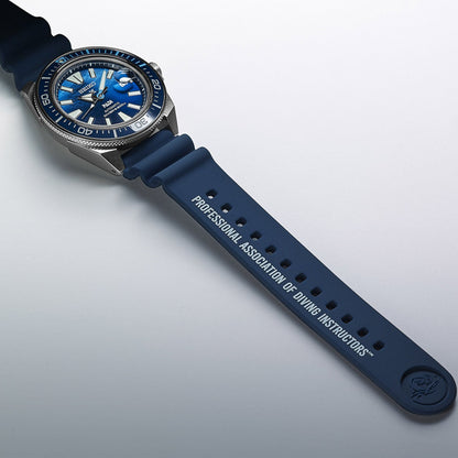 Stylish SEIKO MOD. SRPJ93K1 watch with blue dial and strap designed for diving professionals.