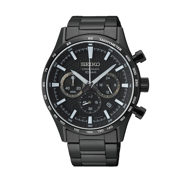 SEIKO WATCHES Mod. SSB415P1, 41mm Gent's wristwatch, IP black stainless steel, quartz movement, chronograph, 10 ATM water resistance.