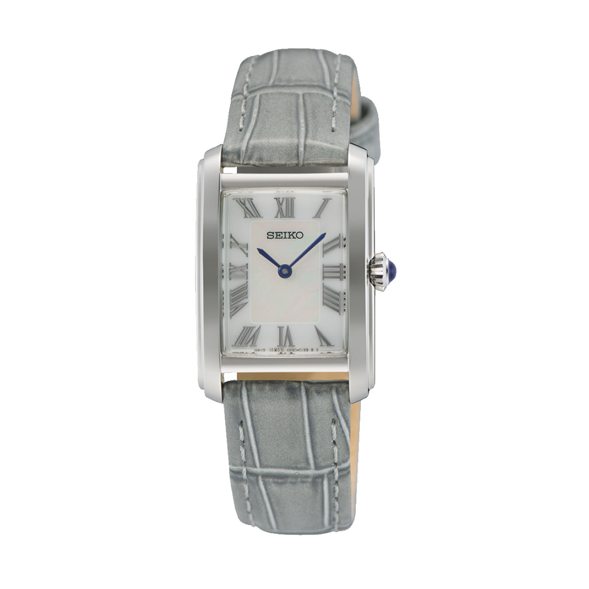 SEIKO WATCHES Mod. SWR099P1 with rectangular dial and grey leather strap