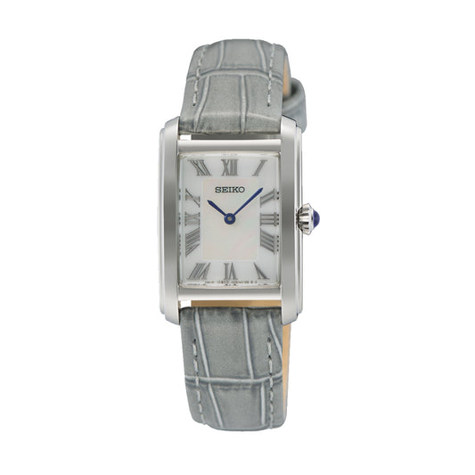 SEIKO WATCHES Mod. SWR099P1 with rectangular dial and grey leather strap
