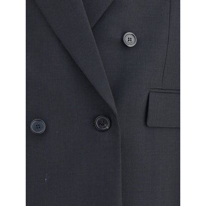 Saint Laurent Black Wool Clothing double-breasted blazer with six-button closure and peaked lapels, showcasing modern elegance.
