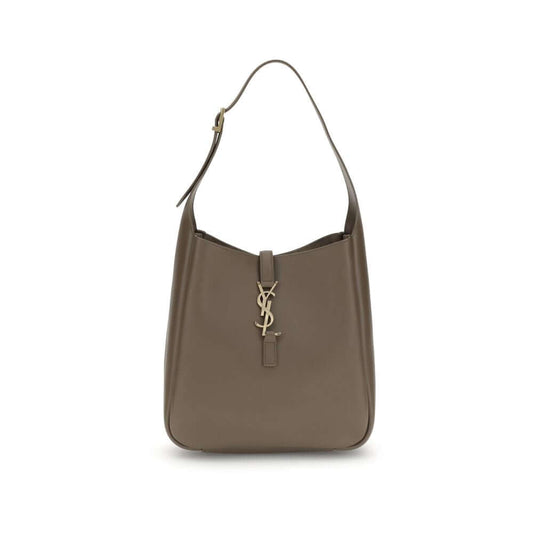Saint Laurent Brown Calf Leather Bos Taurus Shoulder Bag with YSL logo hook and adjustable strap.