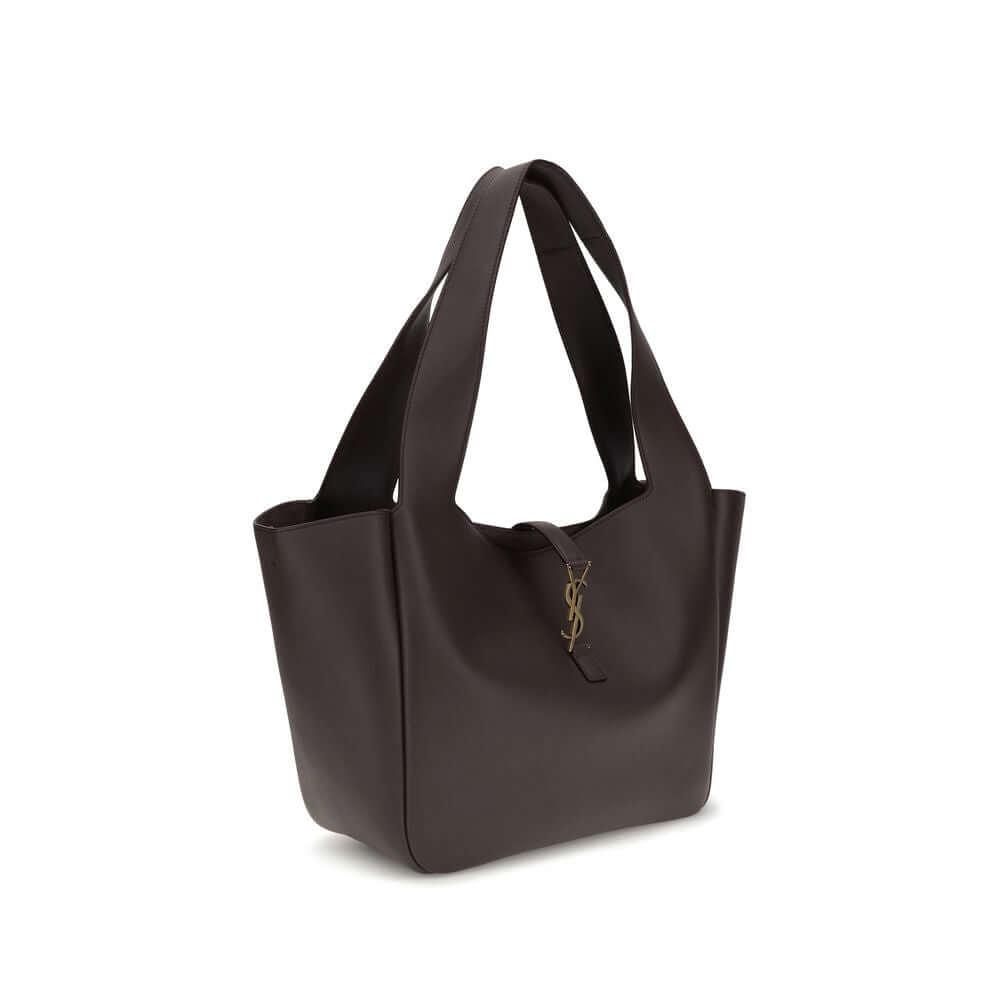 Saint Laurent Brown Lamb Ovis Aries Aries Shoulder Bag with leather tab and Cassandre detail