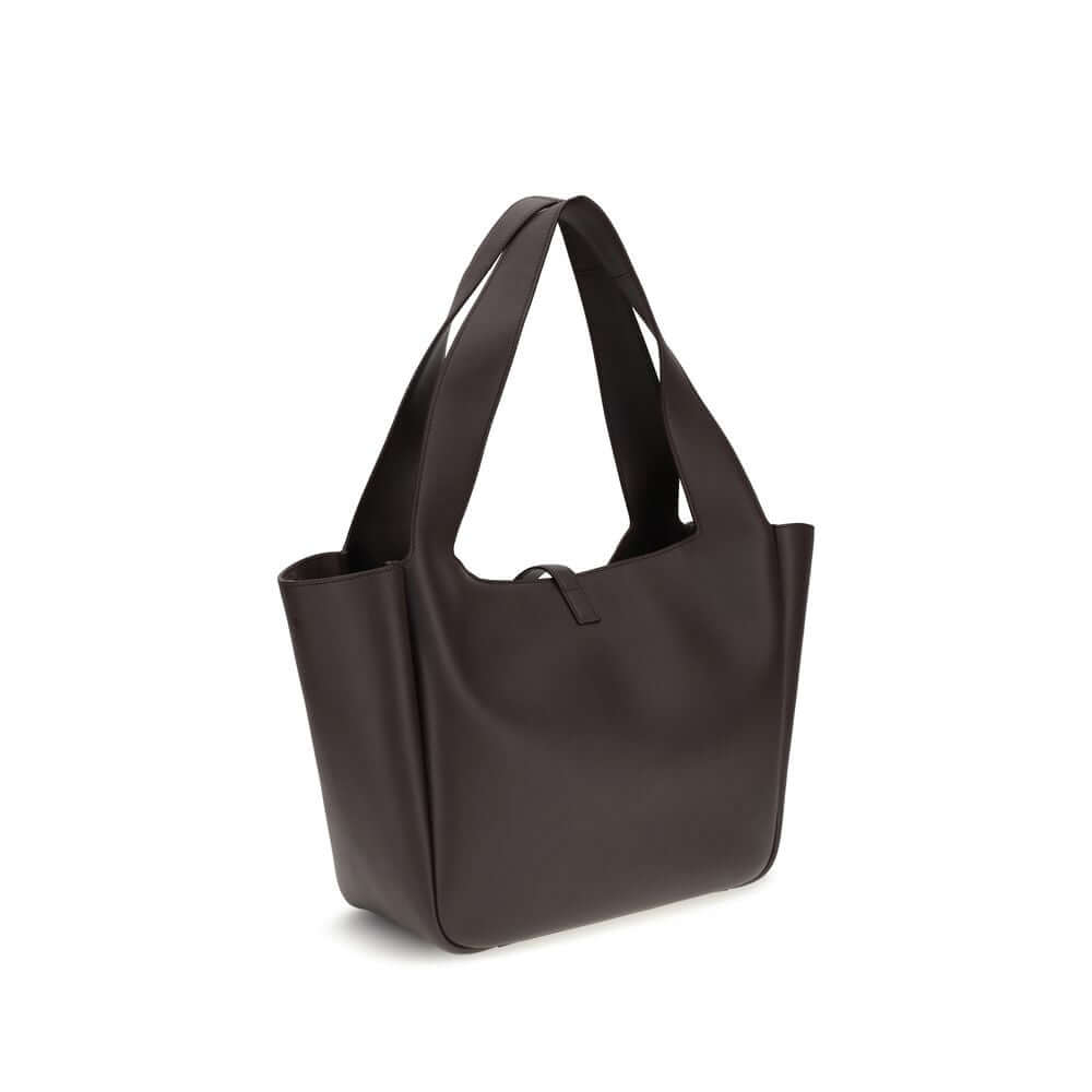 Saint Laurent Brown Lamb Ovis Aries Aries Shoulder Bag with leather tab closure and iconic Cassandre detail.