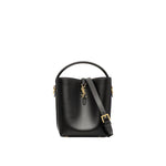 Saint Laurent Le 37 Small Leather Bucket Bag in black leather with YSL buckle and adjustable strap, front view
