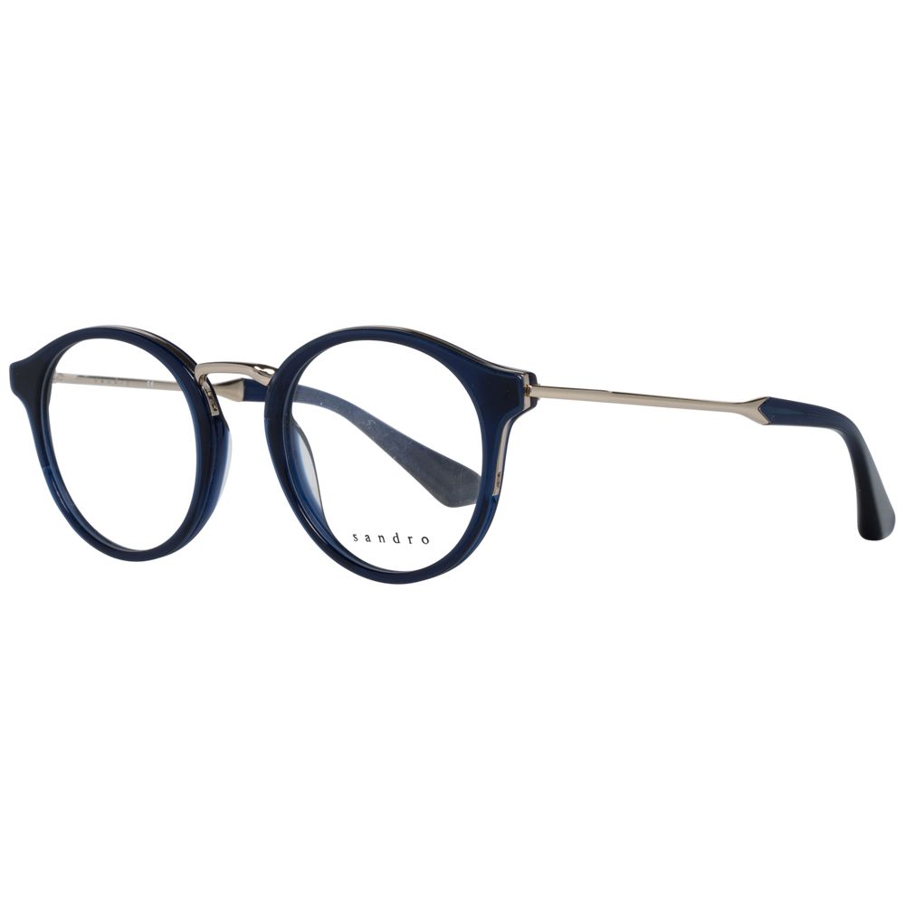 Sandro Blue Women Glasses Frame, round full-rim style, blue plastic frame, demo lenses, includes branded case, for women.