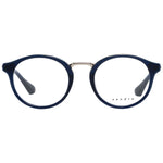 Sandro Blue Women Glasses Frame, full-rim style with blue plastic material, round design, includes branded case, lens width 49mm.
