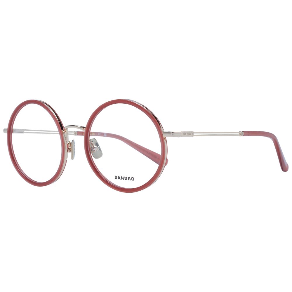 Sandro Red Metal Glasses (Frames) round full-rim red eyewear for women with demo lenses, includes branded case, style 51-19-140.