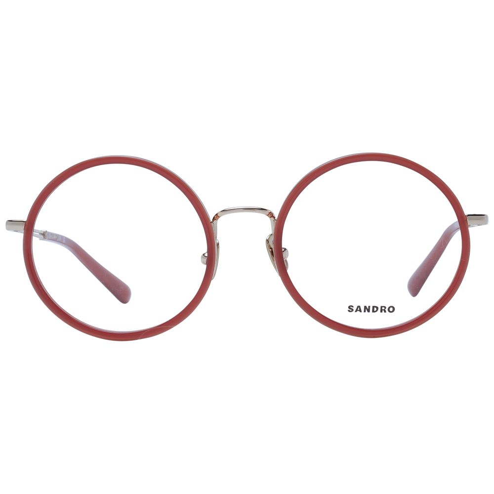 Sandro Red Metal Glasses (Frames) for women, round full-rim design, 51mm lens width, red metal frame, includes branded case.