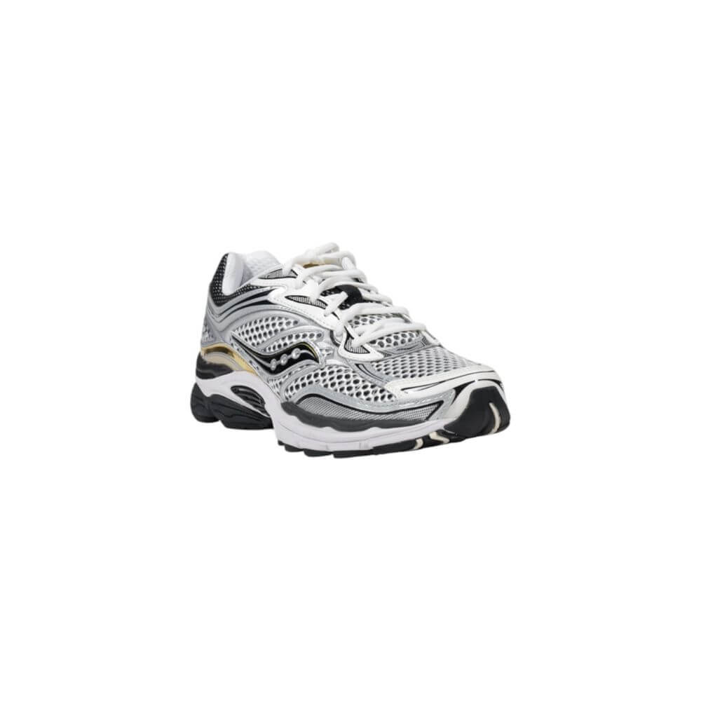 Saucony Gray Mesh Athletic Sneakers with sporty round toe and lace-up design for optimal performance and comfort.