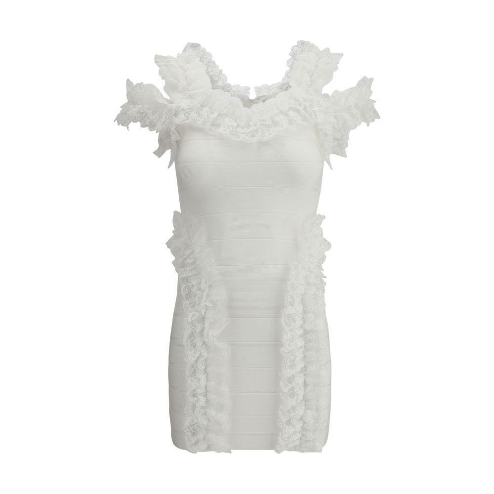 Self-Portrait Knit Ruffle mini Dress SE-SS25CK009SWWHITE-6