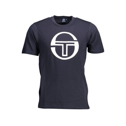 Sergio Tacchini Blue Cotton Men T-Shirt with bold print and iconic logo, short-sleeve, crew neck style, premium quality cotton.