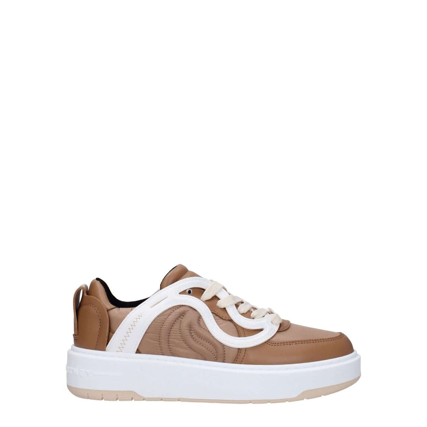 Stella McCartney Brown Fabric Chunky Sneakers with lace-up closure and rubber sole, featuring front and back logo.