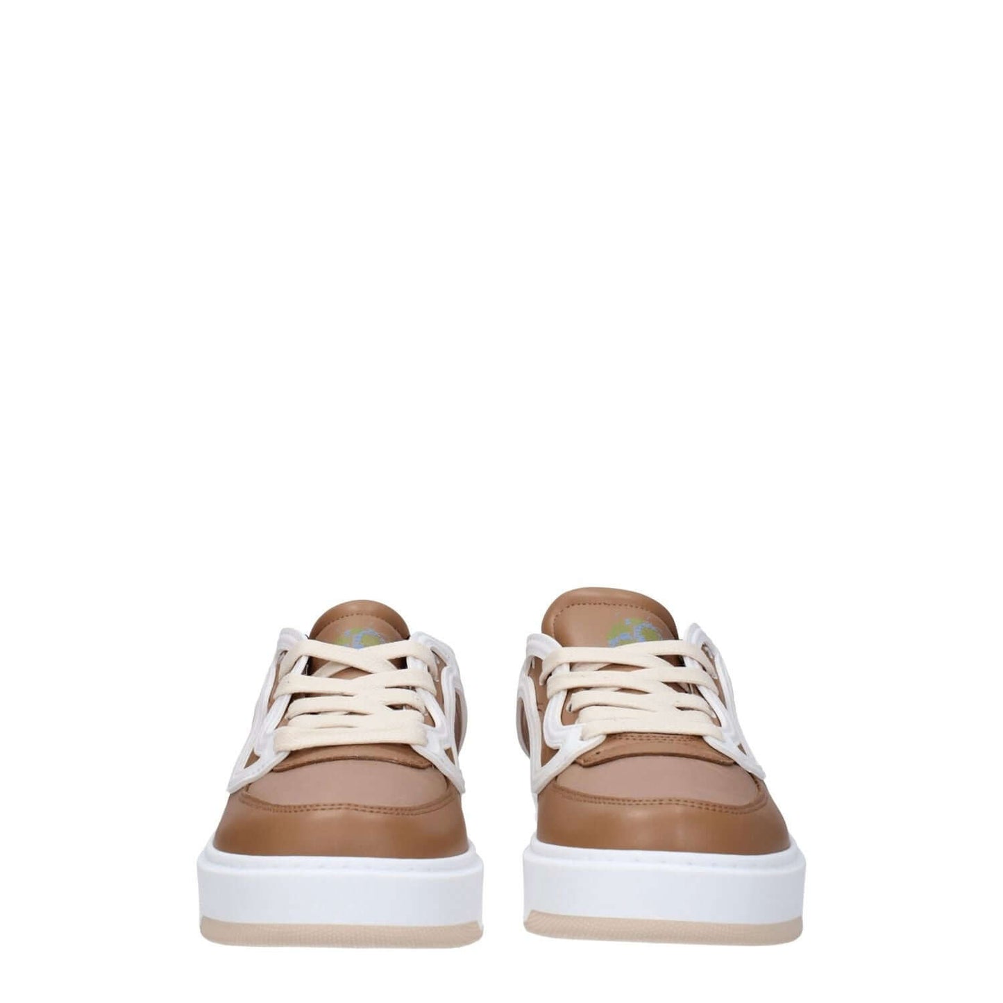 Stella McCartney Brown Fabric Chunky Sneakers with logo and lace-up closure, featuring a flat rubber sole and round toe design