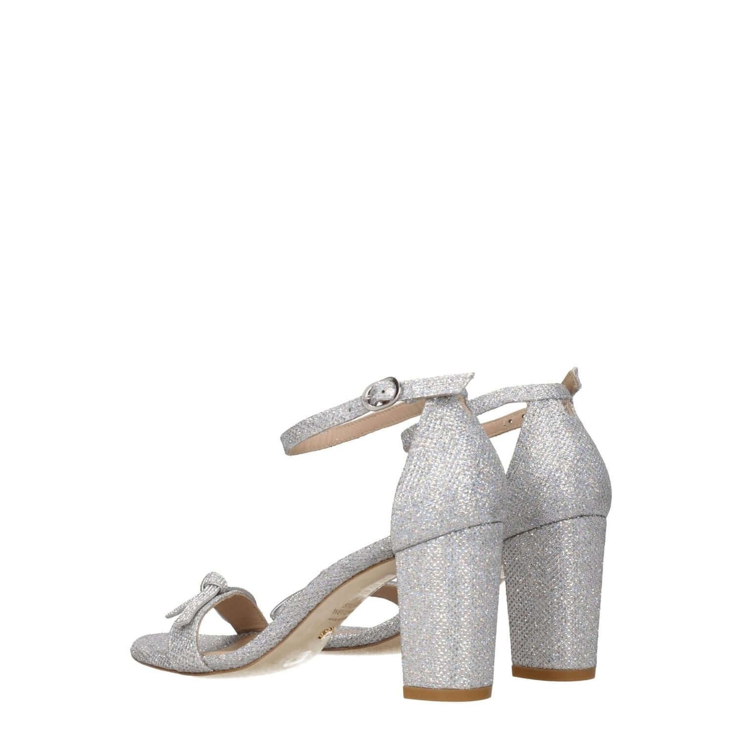 Stuart Weitzman Gray Fabric Platform Sandals with mid heels and buckle closure, featuring open toe design and leather sole, MPN NEARLYNUDENLQSD108.