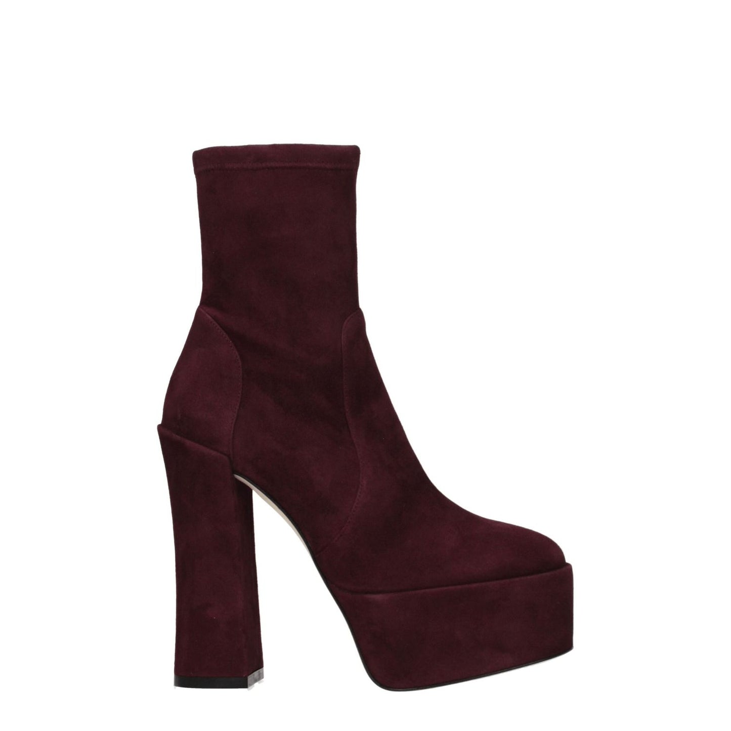 Stuart Weitzman Purple Leather Ankle Boots in suede with high heel and round toe, featuring leather sole. MPN: SKYHI145SUSSC802CAB