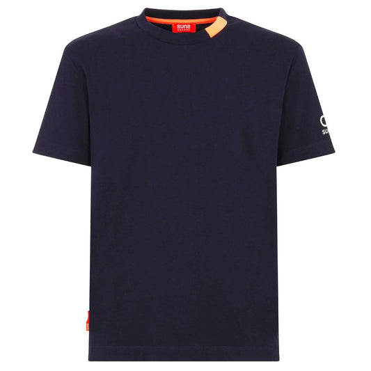Suns Blue Cotton T-Shirt with dark blue stretch technical fabric featuring bold design and emblem on the sleeve.
