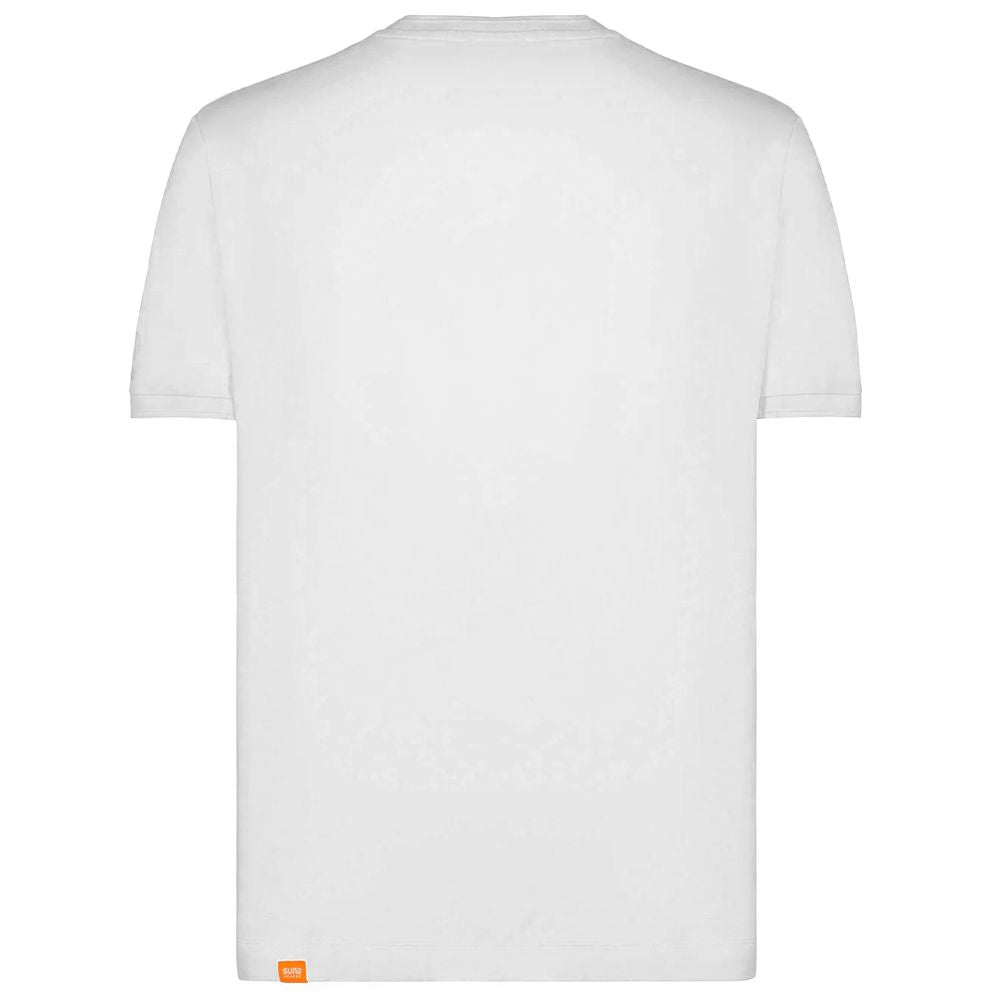 Suns White Cotton T-Shirt with crew neck, elasticated sleeves, logo on left sleeve, stretchable, plain white back view.