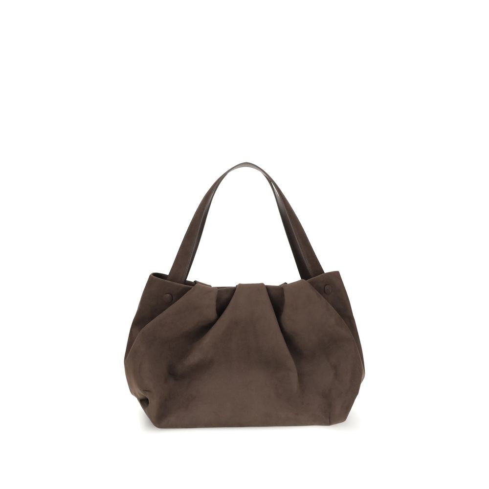 THEMOIRè Brown Other Fibres Shoulder Bag vegan suede with removable strap and magnetic closure, sustainable and elegant design.