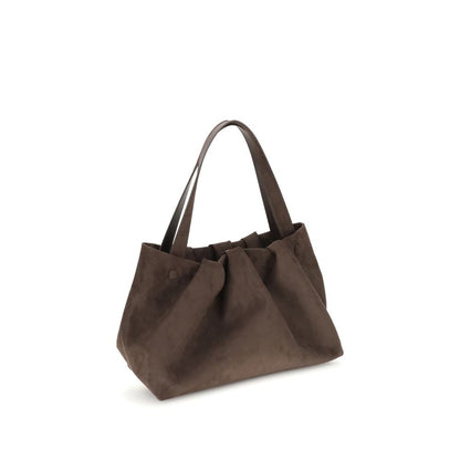 THEMOIRè Brown Other Fibres Shoulder Bag in vegan suede with removable strap and magnetic closure.