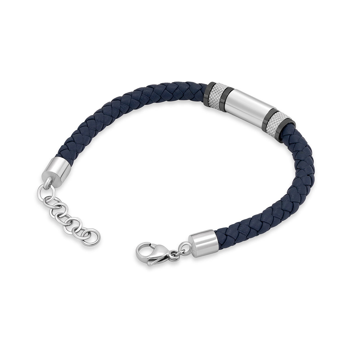 Alt Tag: Blue braided bracelet, TIMBERLAND JEWELS JEWELRY Mod. TDAGB0003202, with silver accents on a white background.
