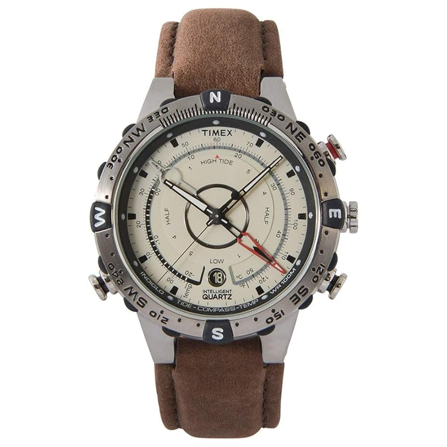 TIMEX WATCHES Mod. T2N721 with brown leather strap and compass bezel, analog display