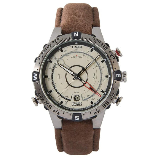 TIMEX WATCHES Mod. T2N721 with brown leather strap and compass bezel, analog display