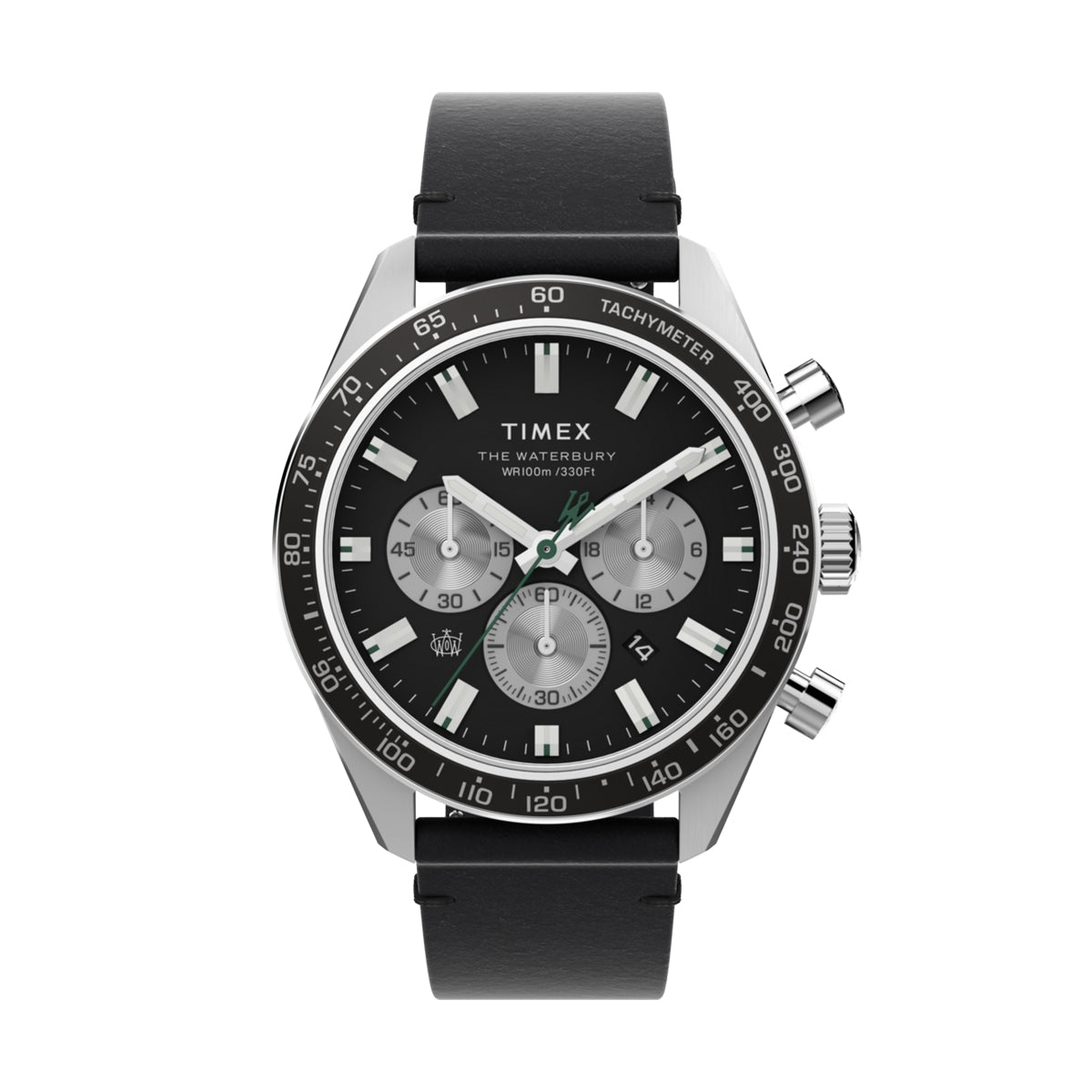 TIMEX WATCHES Mod. TW2V42500 with black leather strap and tachymeter bezel.