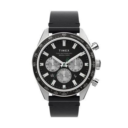 TIMEX WATCHES Mod. TW2V42500 with black leather strap and tachymeter bezel.