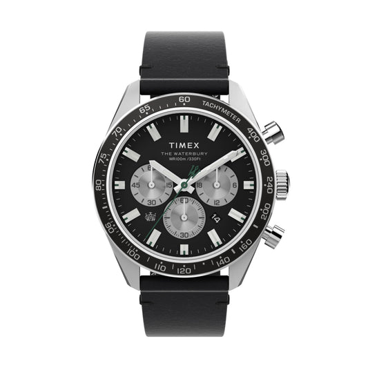 TIMEX WATCHES Mod. TW2V42500 with black leather strap and tachymeter bezel.