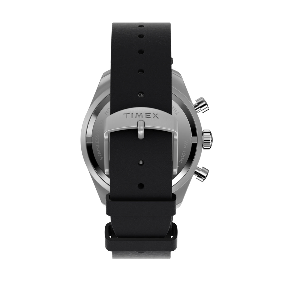 Back view of TIMEX WATCHES Mod. TW2V42500 showing black strap and stainless steel case.