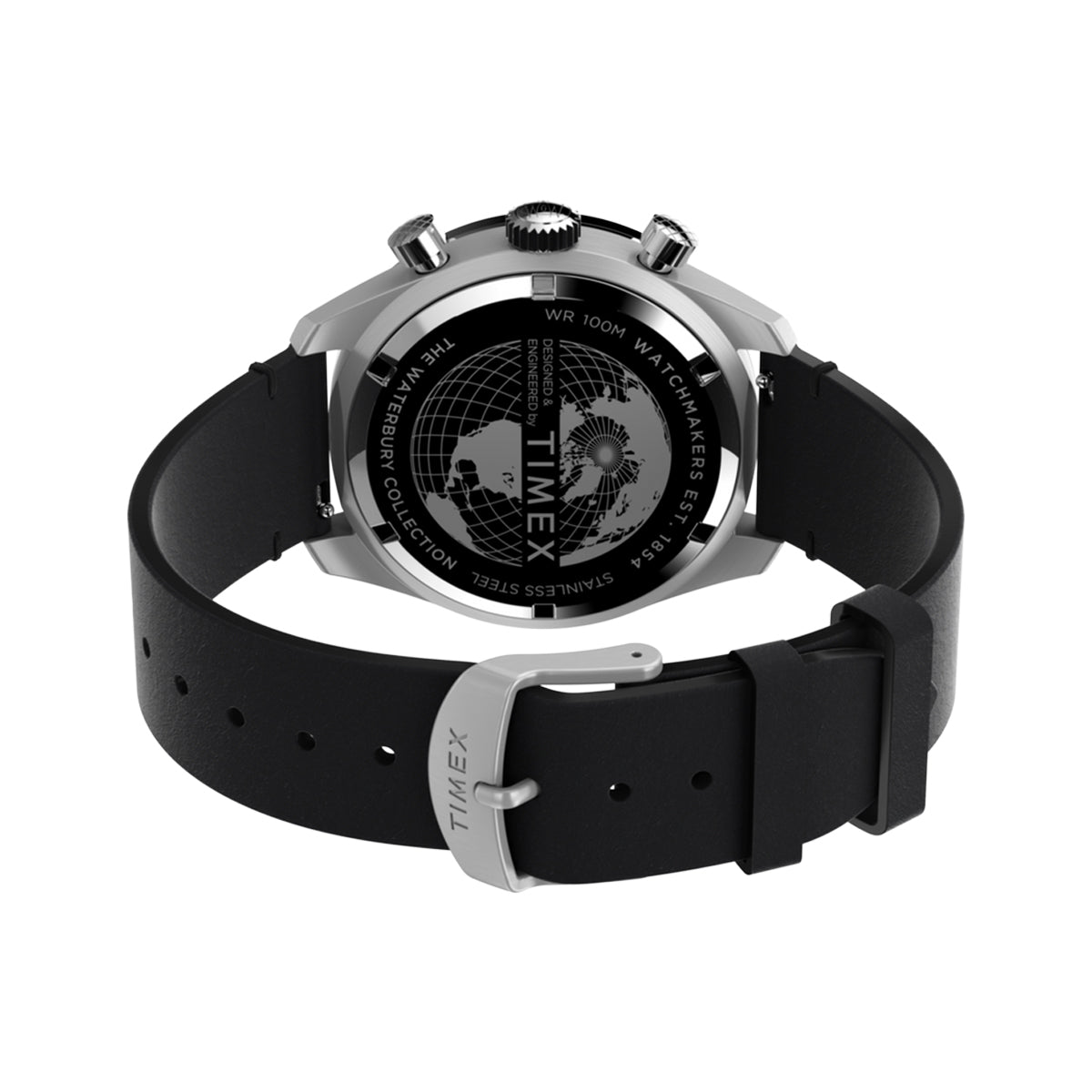 Back view of TIMEX WATCHES Mod. TW2V42500 with black strap and stainless steel back case.