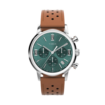 TIMEX WATCHES Mod. TW2W10100 with green dial and brown leather strap