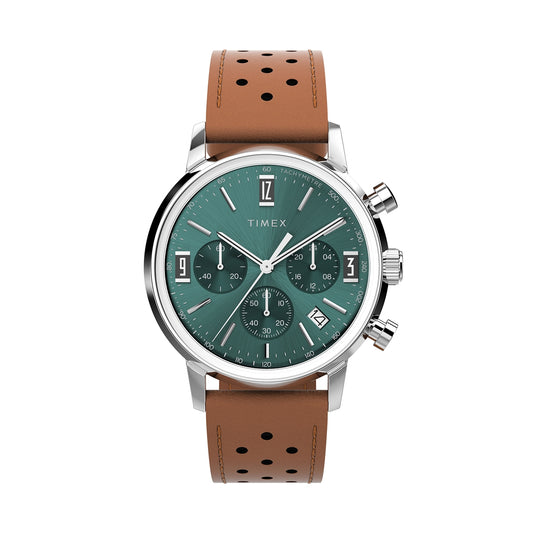 TIMEX WATCHES Mod. TW2W10100 with green dial and brown leather strap
