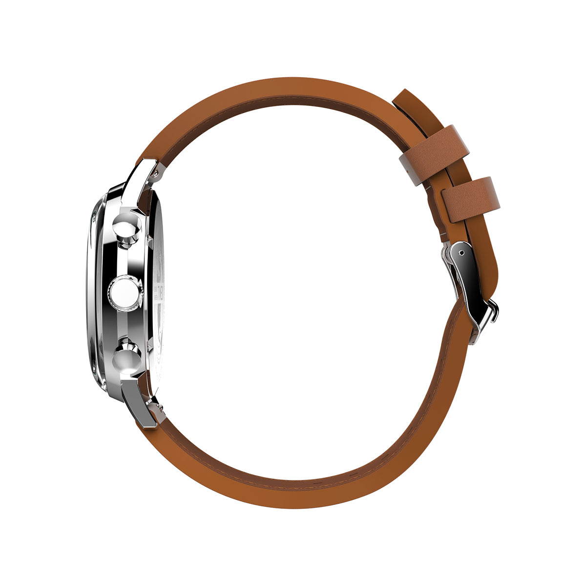 Side view of TIMEX WATCHES Mod. TW2W10100 with a brown leather strap