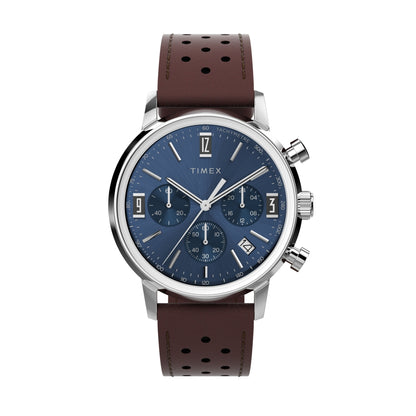 TIMEX WATCHES Mod. TW2W10200A with blue dial and brown leather strap