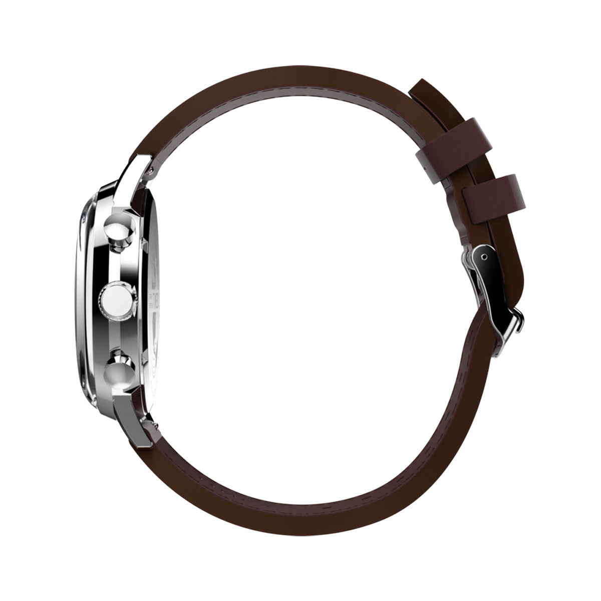 Side view of TIMEX WATCHES Mod. TW2W10200A with brown leather strap and stainless steel case.