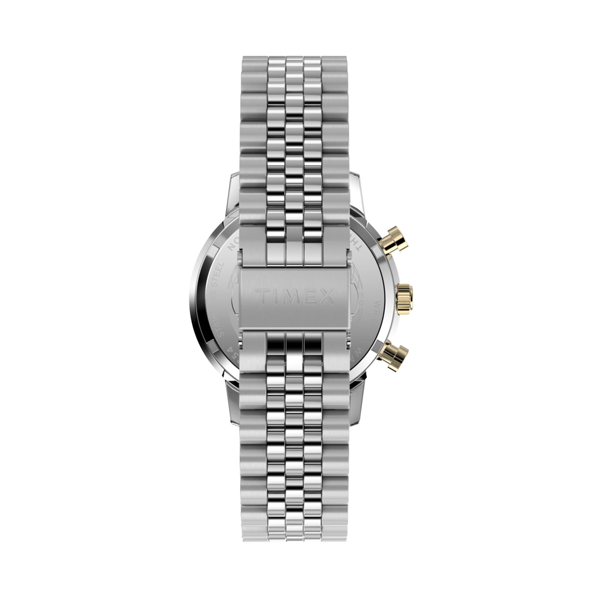 Back view of TIMEX WATCHES Mod. TW2W60100 with silver strap and gold accents, showcasing the detailed design and craftsmanship.