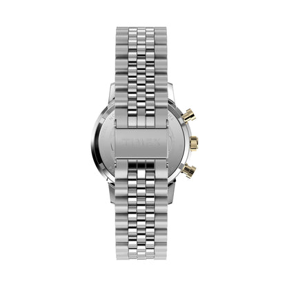Back view of TIMEX WATCHES Mod. TW2W60100 with silver strap and gold accents, showcasing the detailed design and craftsmanship.