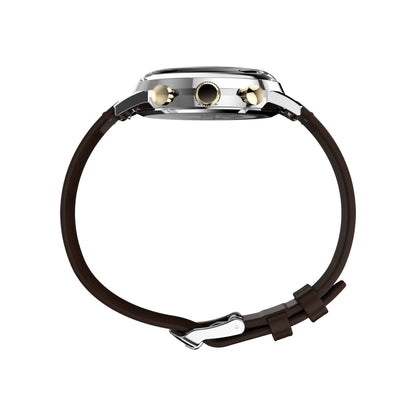 Side view of TIMEX WATCHES Mod. TW2W60400 highlighting the slim profile and brown leather strap