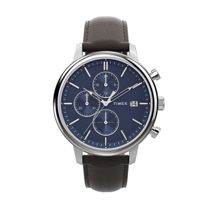 TIMEX WATCHES Mod. TW2W76200A with blue dial and brown leather strap