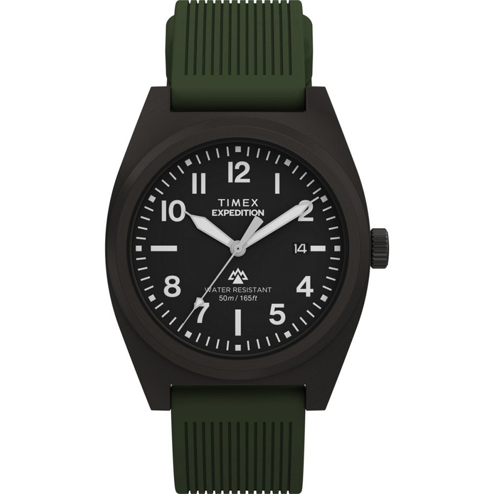 TIMEX WATCHES Mod. TW2Y18000 with black dial and green strap, water resistant, suitable for casual and outdoor wear.