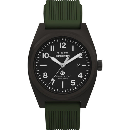 TIMEX WATCHES Mod. TW2Y18000 with black dial and green strap, water resistant, suitable for casual and outdoor wear.