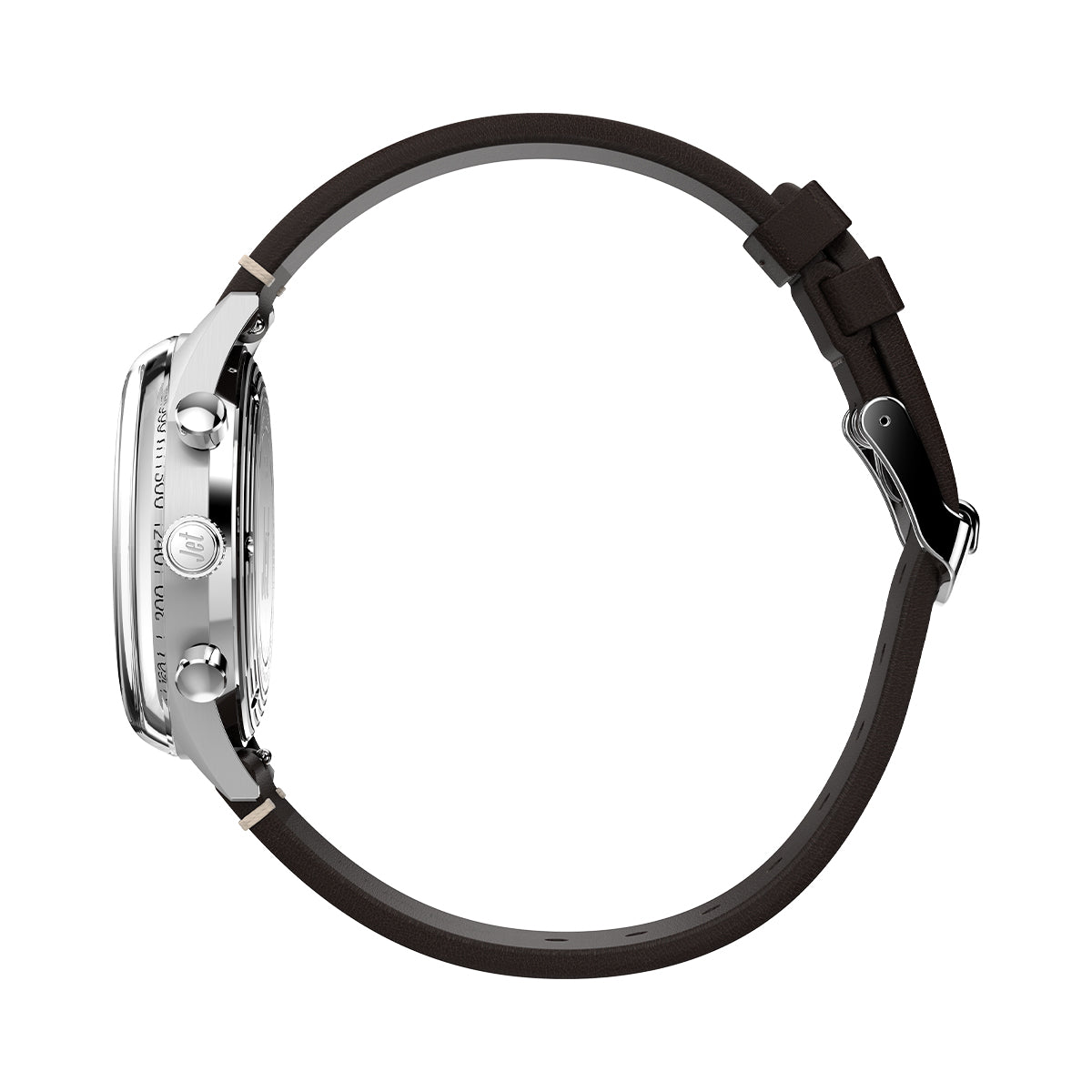 Side view of TIMEX WATCHES Mod. TW2Y24700 with brown leather strap and silver case.