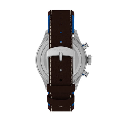 Back view of TIMEX WATCHES Mod. TW2Y38700 showcasing leather strap and steel case