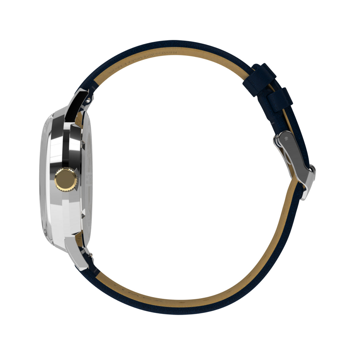Side view of TIMEX WATCHES Mod. TW2Y47900 showcasing silver case and navy blue strap.