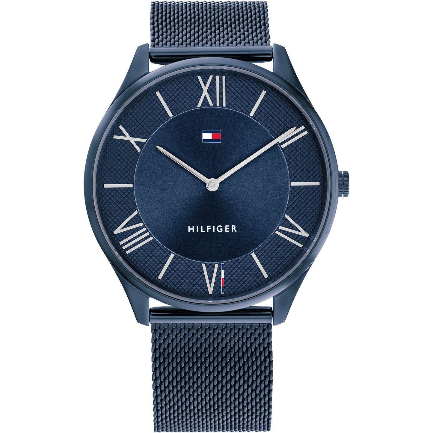 TOMMY HILFIGER Mod. 1710514 gent's quartz analog watch with mineral dial and 43mm case, water resistant 3 ATM, in official box packaging.