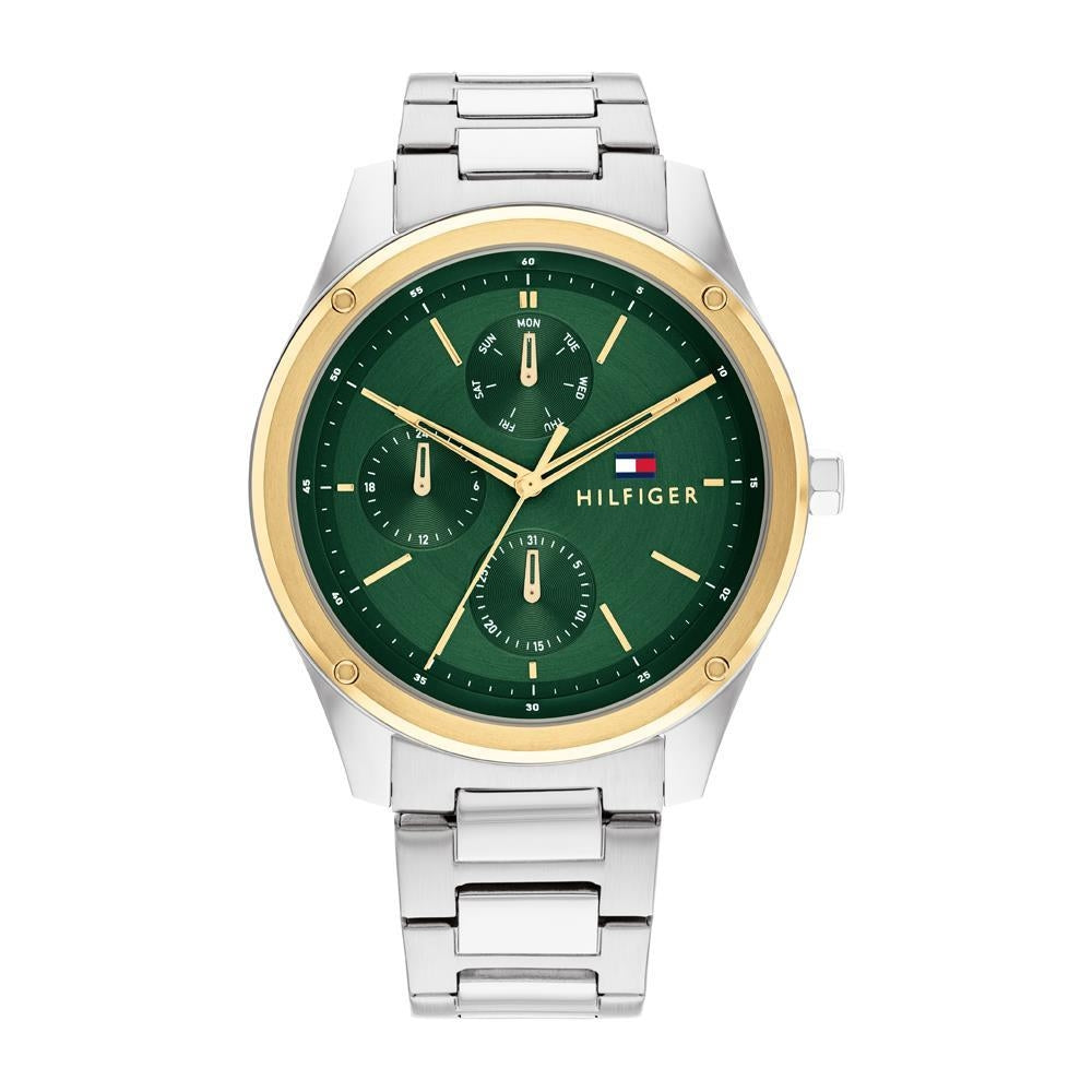 TOMMY HILFIGER Mod. 1710537 stainless steel quartz analog men's watch with green dial and bracelet, water resistant 5 ATM.