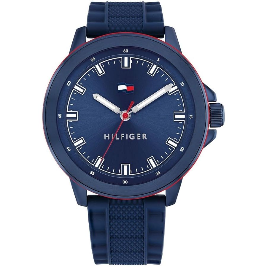 TOMMY HILFIGER Mod. 1792022 quartz analog gent's watch with blue dial and mineral case, water resistant 5 ATM, in official packaging.