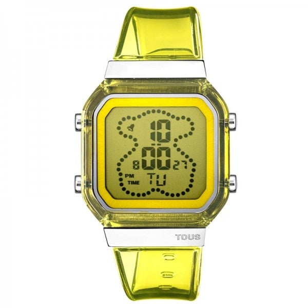 TOUS WATCHES Mod. 3000130900 in bright yellow, featuring a digital display and clear strap, stylish design for modern fashion enthusiasts.